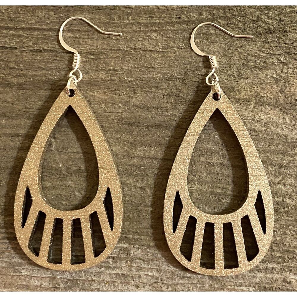 Teardrop Wood Earrings, Old Gold - E009-07